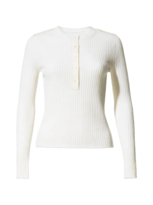 Perfect Moment Ribbed Henley Wool & Cashmere Top in White