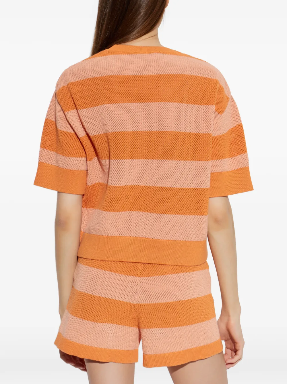 Lacoste Wafelgebreid T-shirt met horizontale streep Oranje