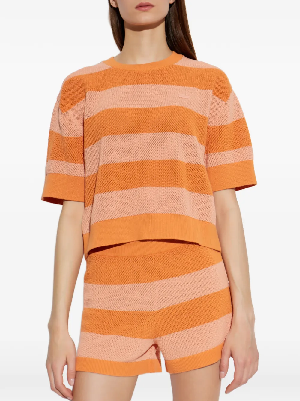 Lacoste Wafelgebreid T-shirt met horizontale streep Oranje