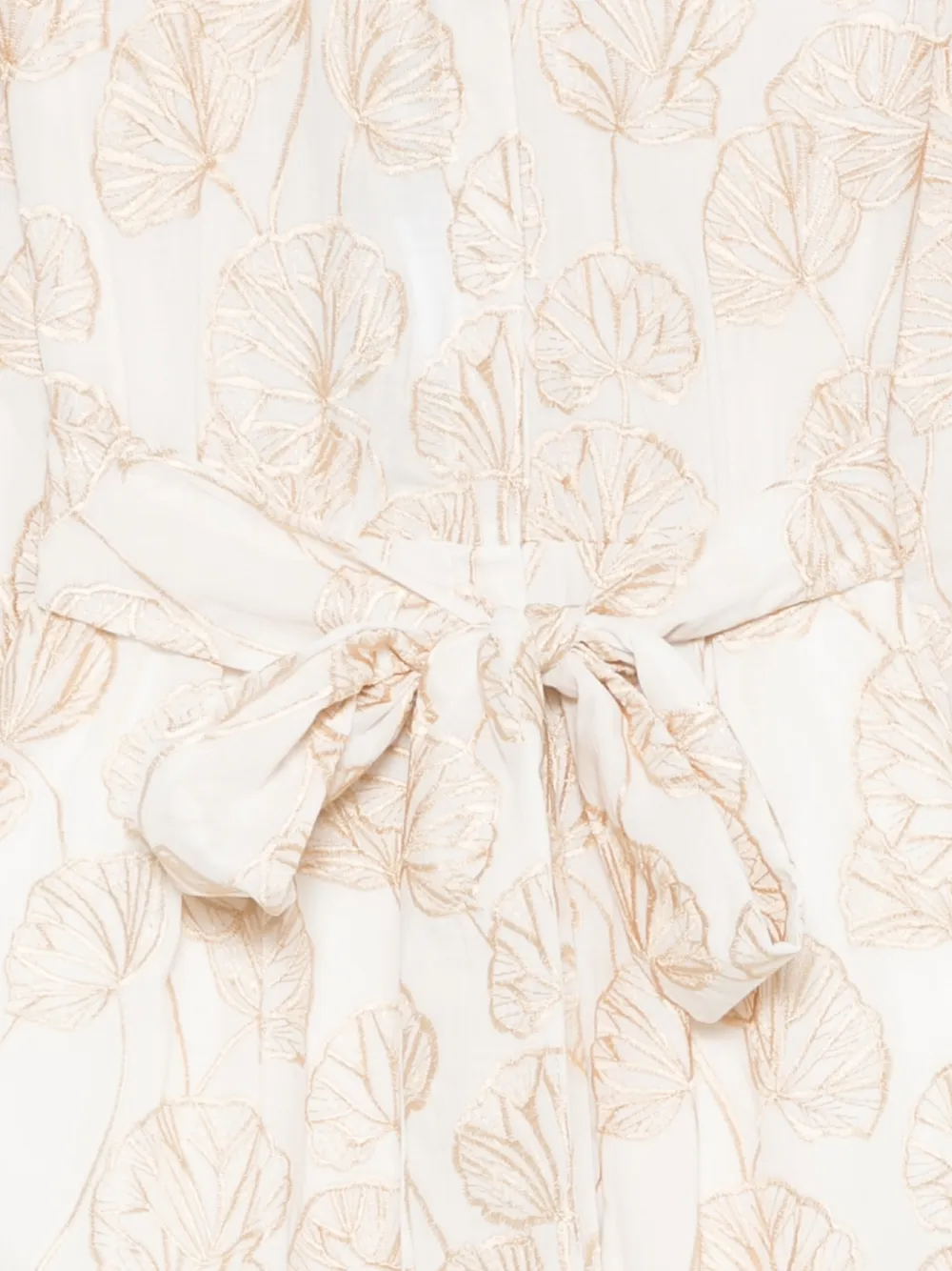 Luisa Cerano Midi-jurk met geborduurd blad en ceintuur Beige
