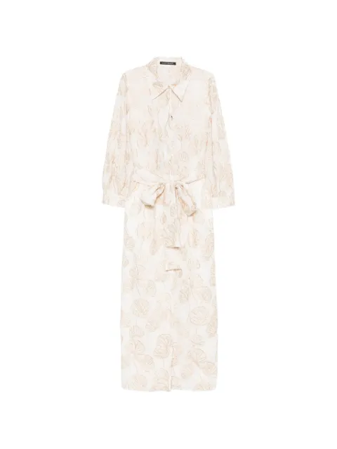 Luisa Cerano leaf-embroidered belted midi dress