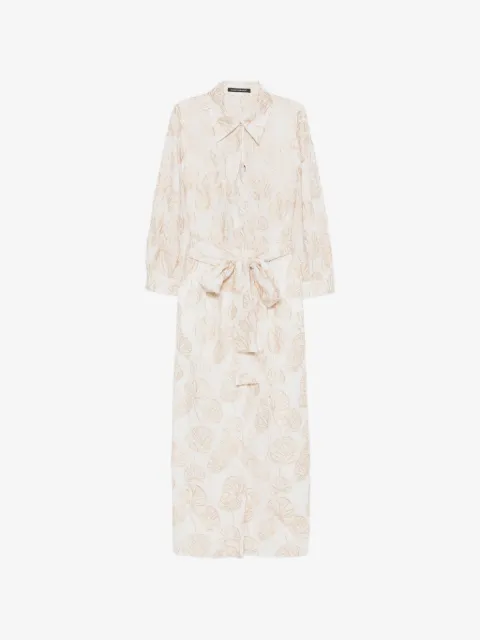 Luisa Cerano robe mi-longue ceinturée à motif de feuille brodé