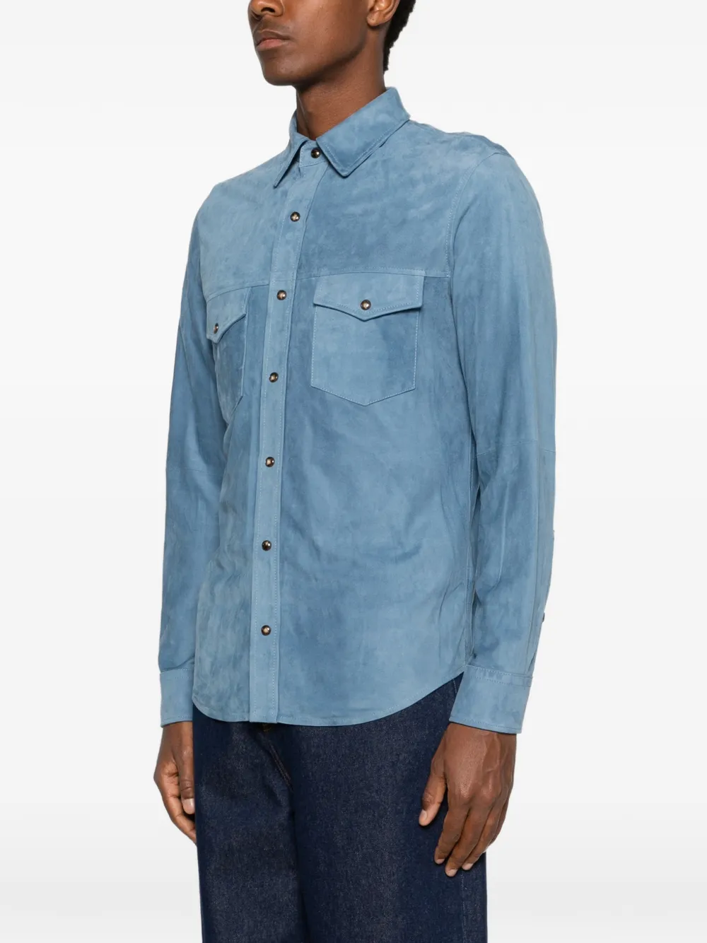 Jacob Cohën Button-up suède shirtjack Blauw