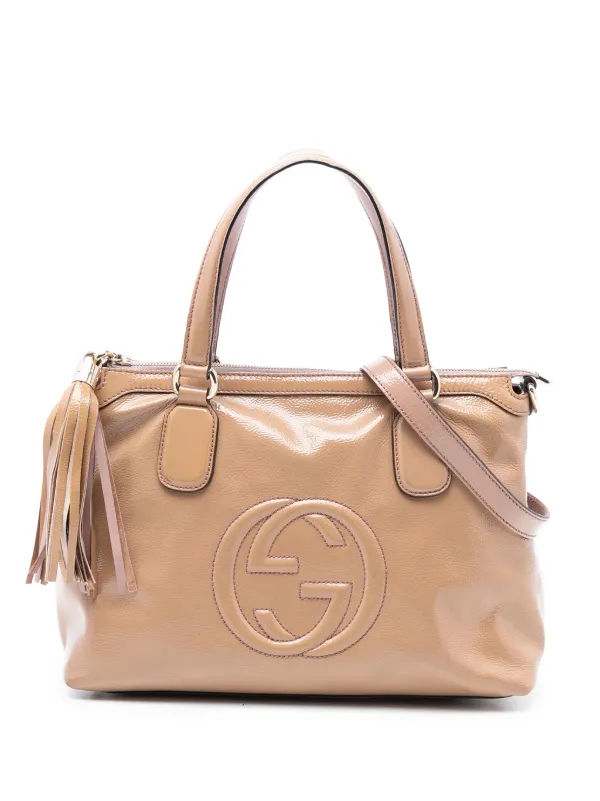 Gucci Pre-owned 2016-2025 Small Patent Soho Working Satchel in Neutrals