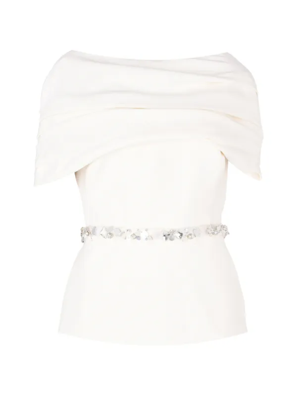 Safiyaa Loura Crystal-embellished Off-shoulder Blouse in White