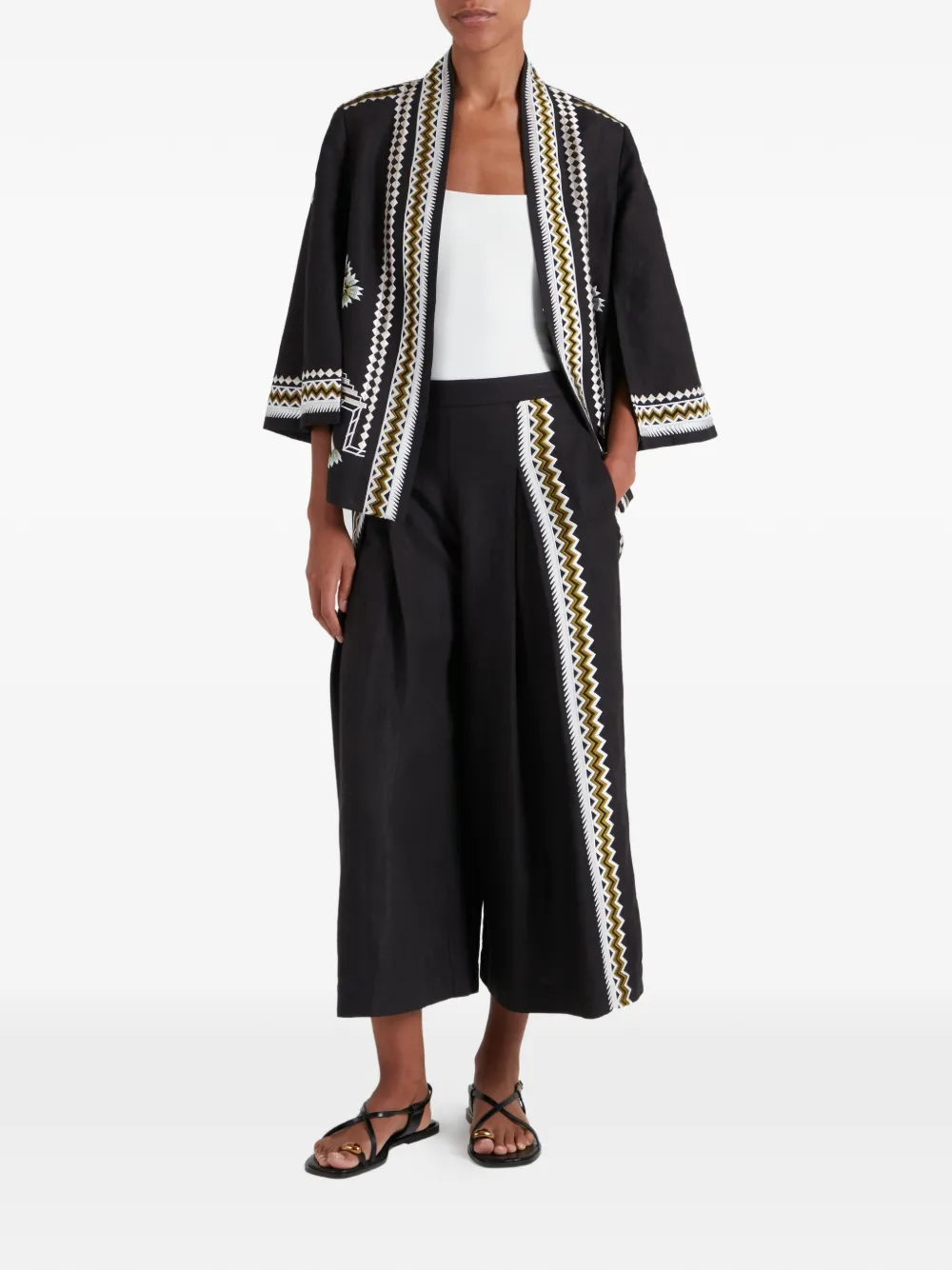 Temperley London Avalon linnen broek met borduurwerk Zwart
