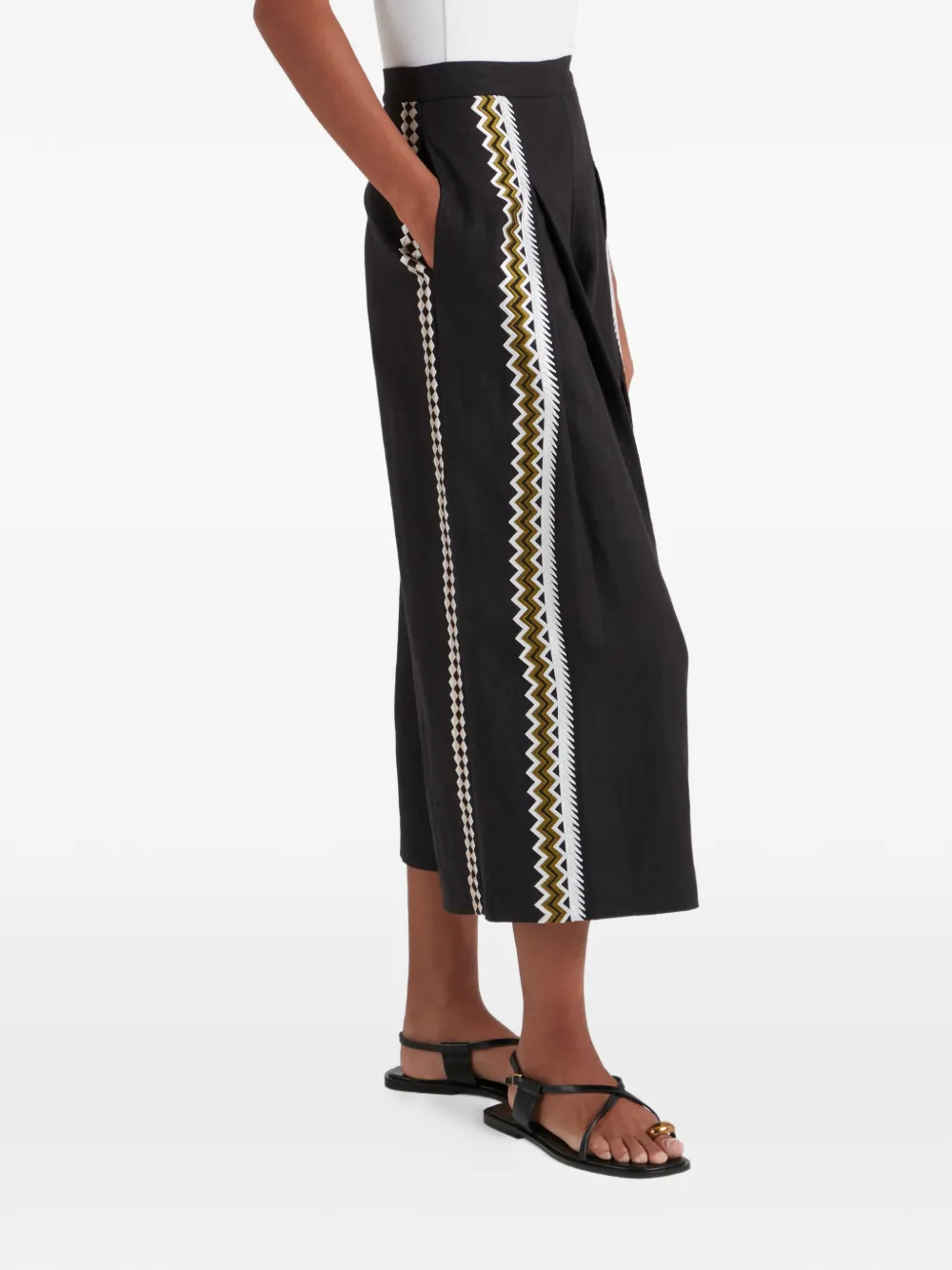 Temperley London Avalon linnen broek met borduurwerk Zwart