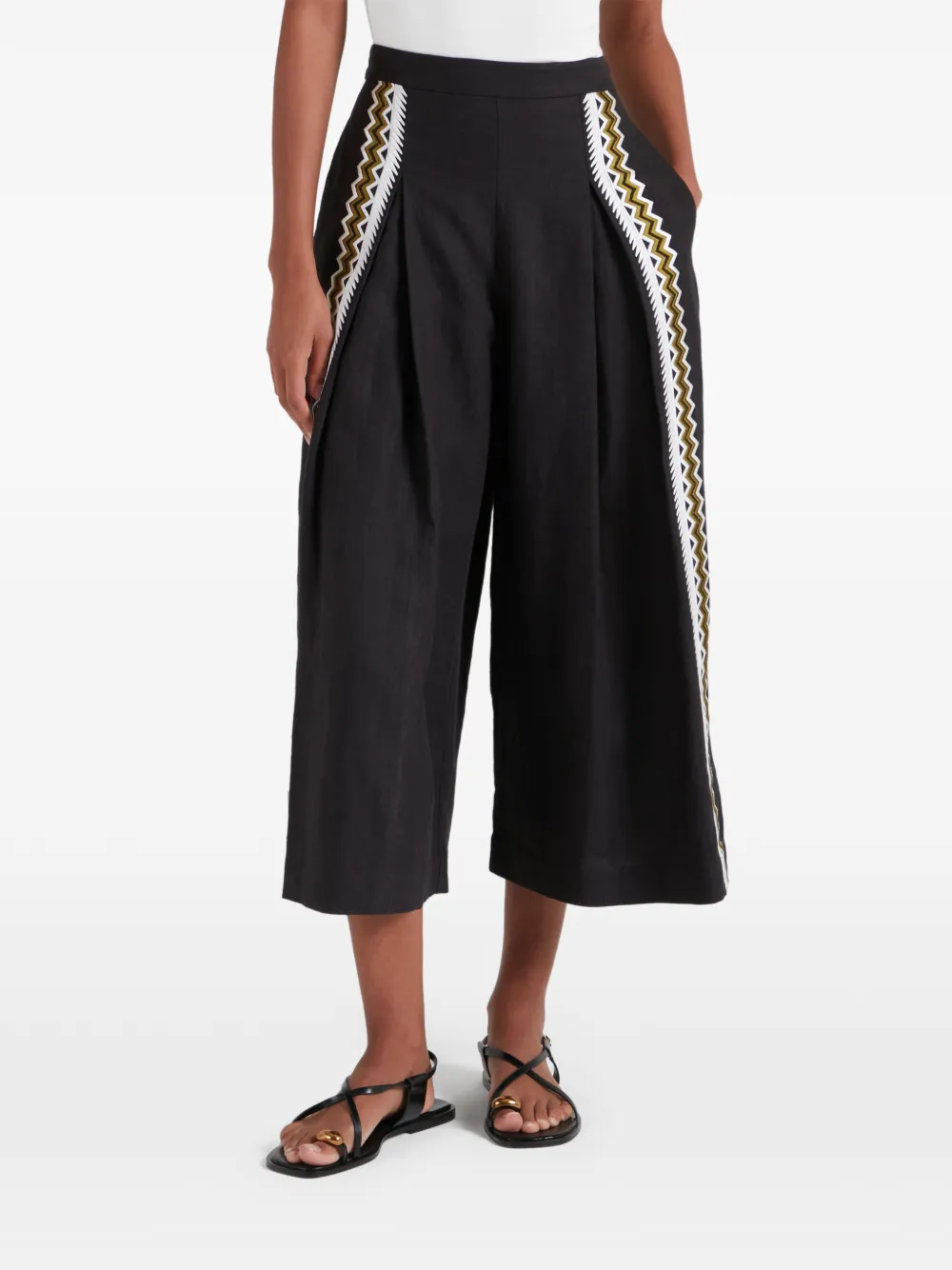 Temperley London Avalon linnen broek met borduurwerk Zwart