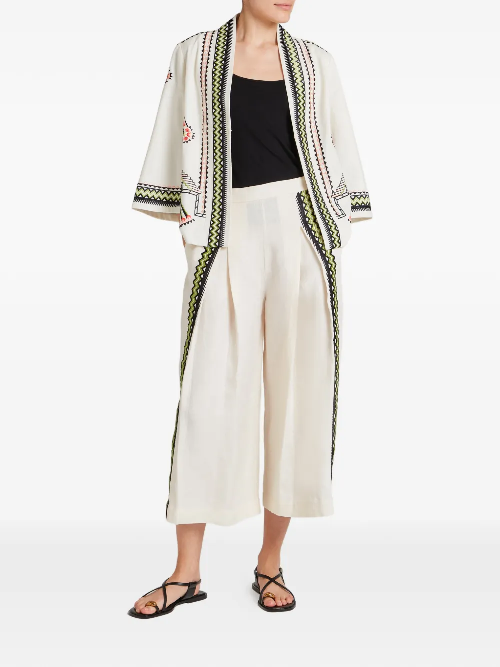 Temperley London Avalon linnen broek met borduurwerk Beige