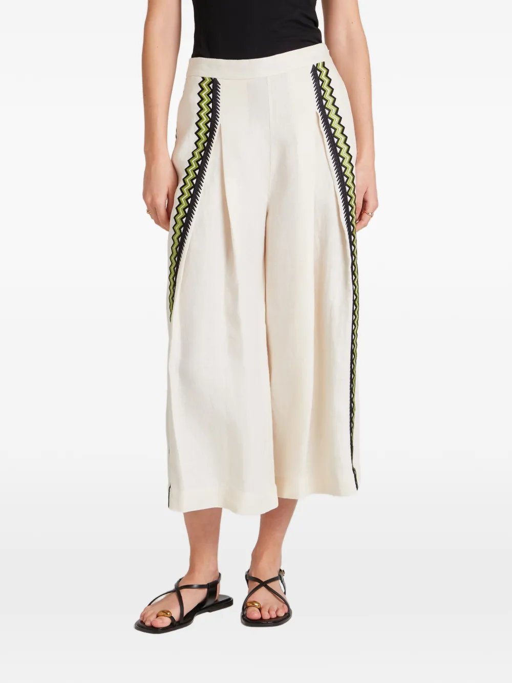Temperley London Avalon linnen broek met borduurwerk Beige