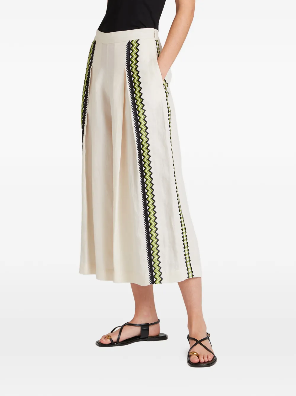 Temperley London Avalon linnen broek met borduurwerk Beige
