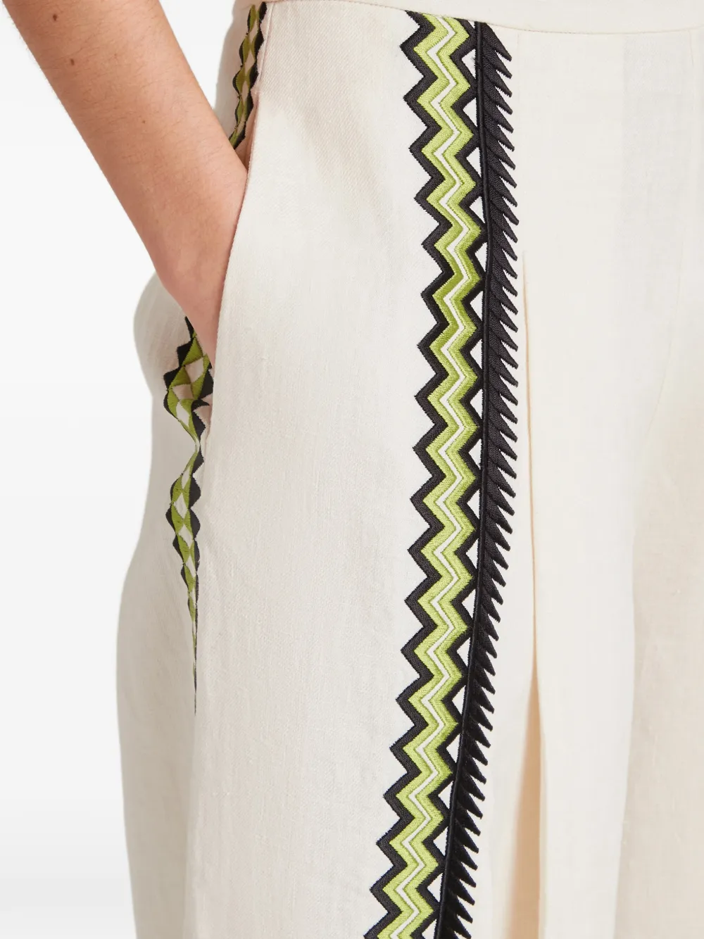 Temperley London Avalon linnen broek met borduurwerk Beige