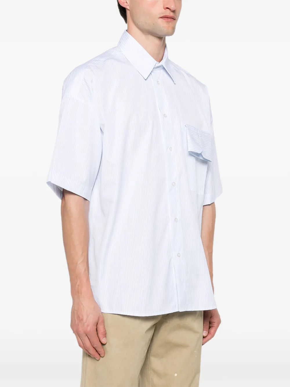  Mtl Studio Camisa Polsino A Rayas - Blanco 