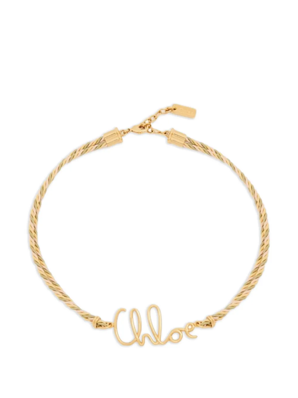 Chloé Braided Logo Plaque Necklace In Gold