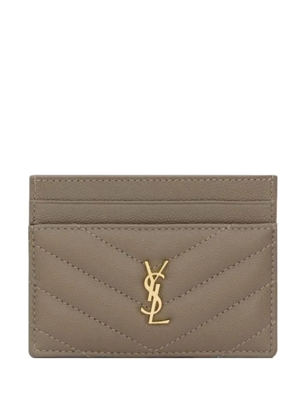 Saint Laurent Cassandre Quilted Card Holder In Brown