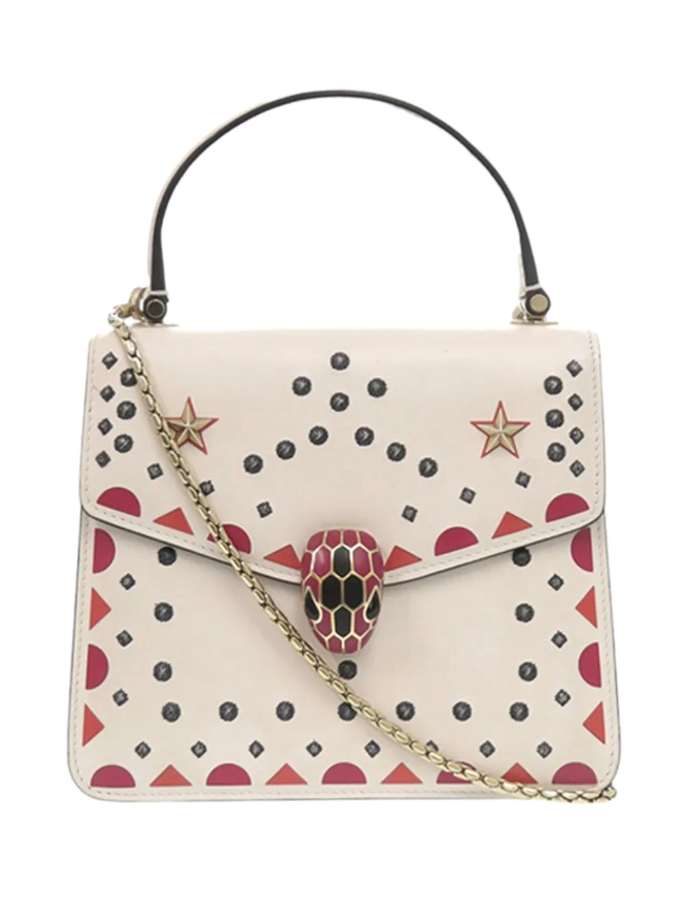 Bvlgari Pre-Owned 2010-2025 Small Studded Leather Laser Cut Square Serpenti Forever Chain Top Handle Bag satchel - Toni neutri