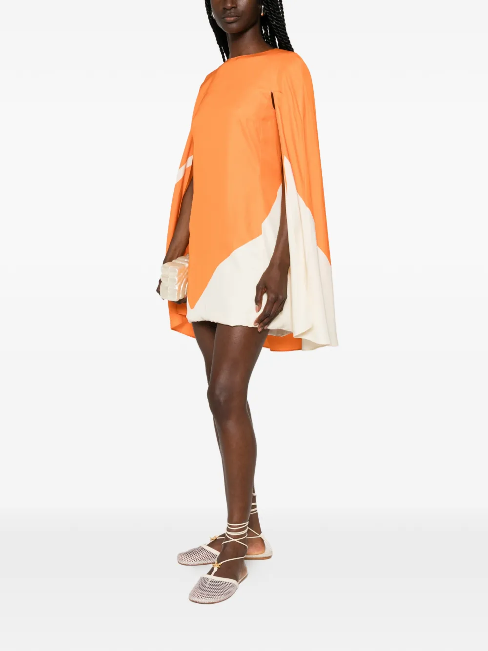 Alberta Ferretti Mini-jurk met cape en grafische print Oranje