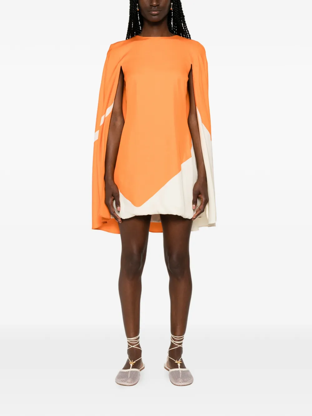 Alberta Ferretti Mini-jurk met cape en grafische print Oranje