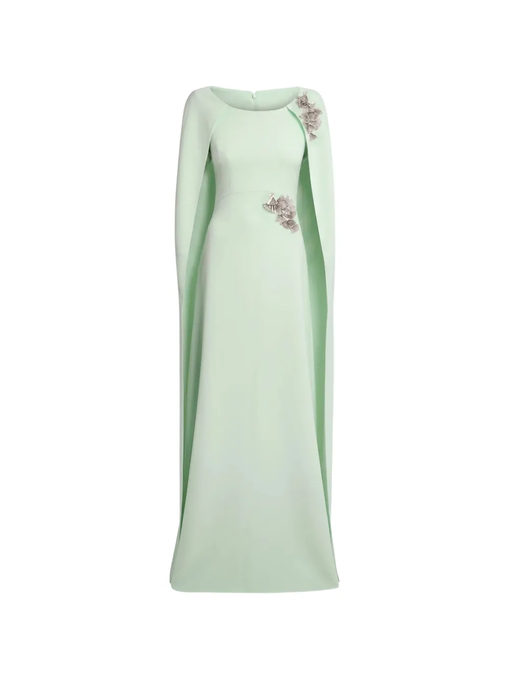 Safiyaa Yuna Crystal-embellished Cape-sleeve Maxi Dress In Green