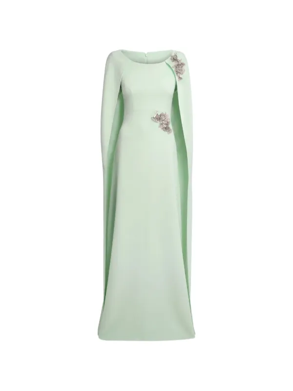 Safiyaa Yuna Crystal-embellished Cape-sleeve Maxi Dress in Green