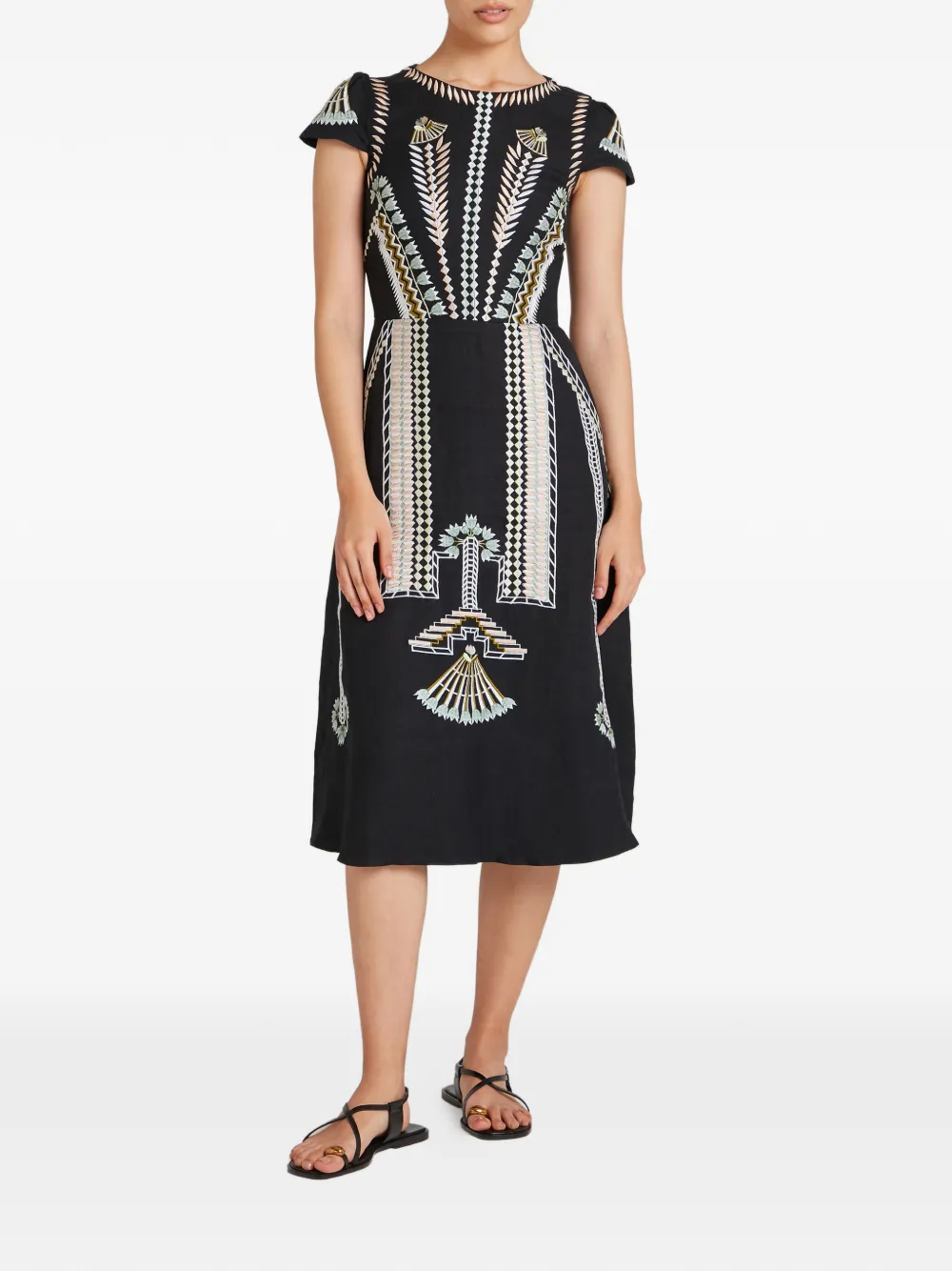 Temperley London Avalon linnen jurk met borduurwerk Zwart