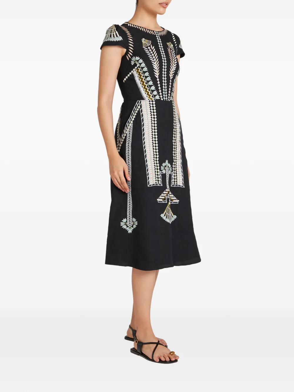 Temperley London Avalon linnen jurk met borduurwerk Zwart