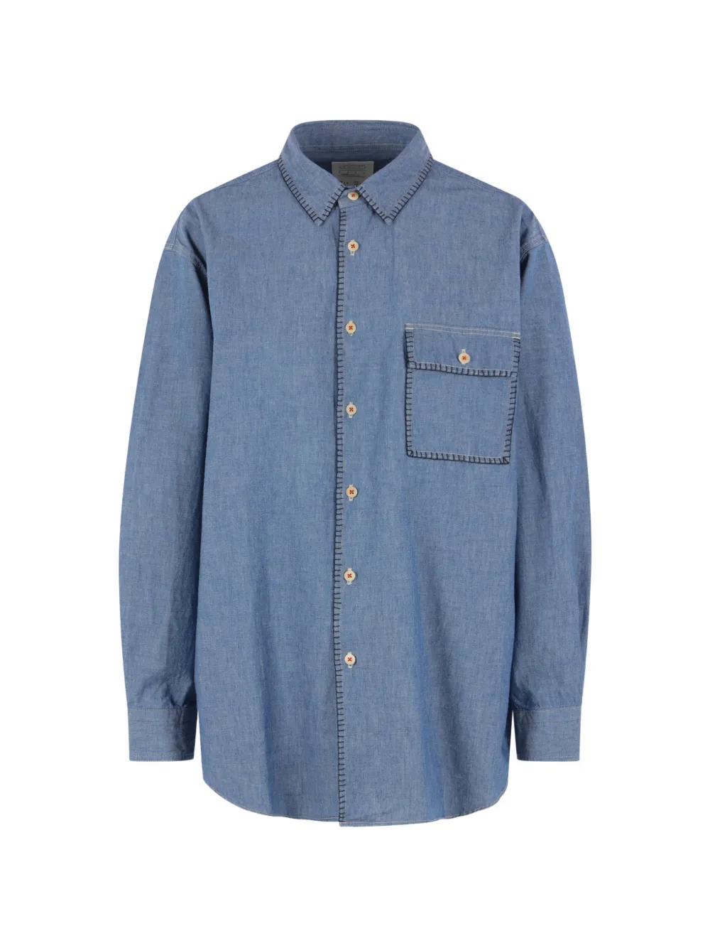 Kuro blanket-stitch chambray shirt - Blu