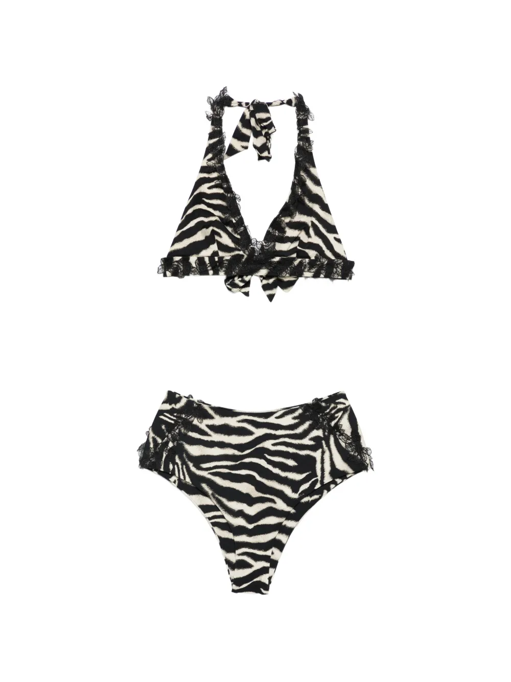Ermanno Scervino zebra-pattern lace-trim bikini - Nero