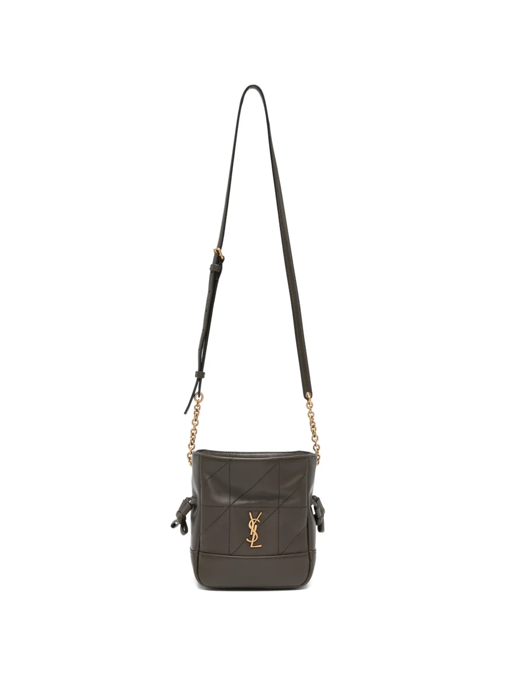 Saint Laurent mini Jamie quilted logo-plaque clutch bag - Braun