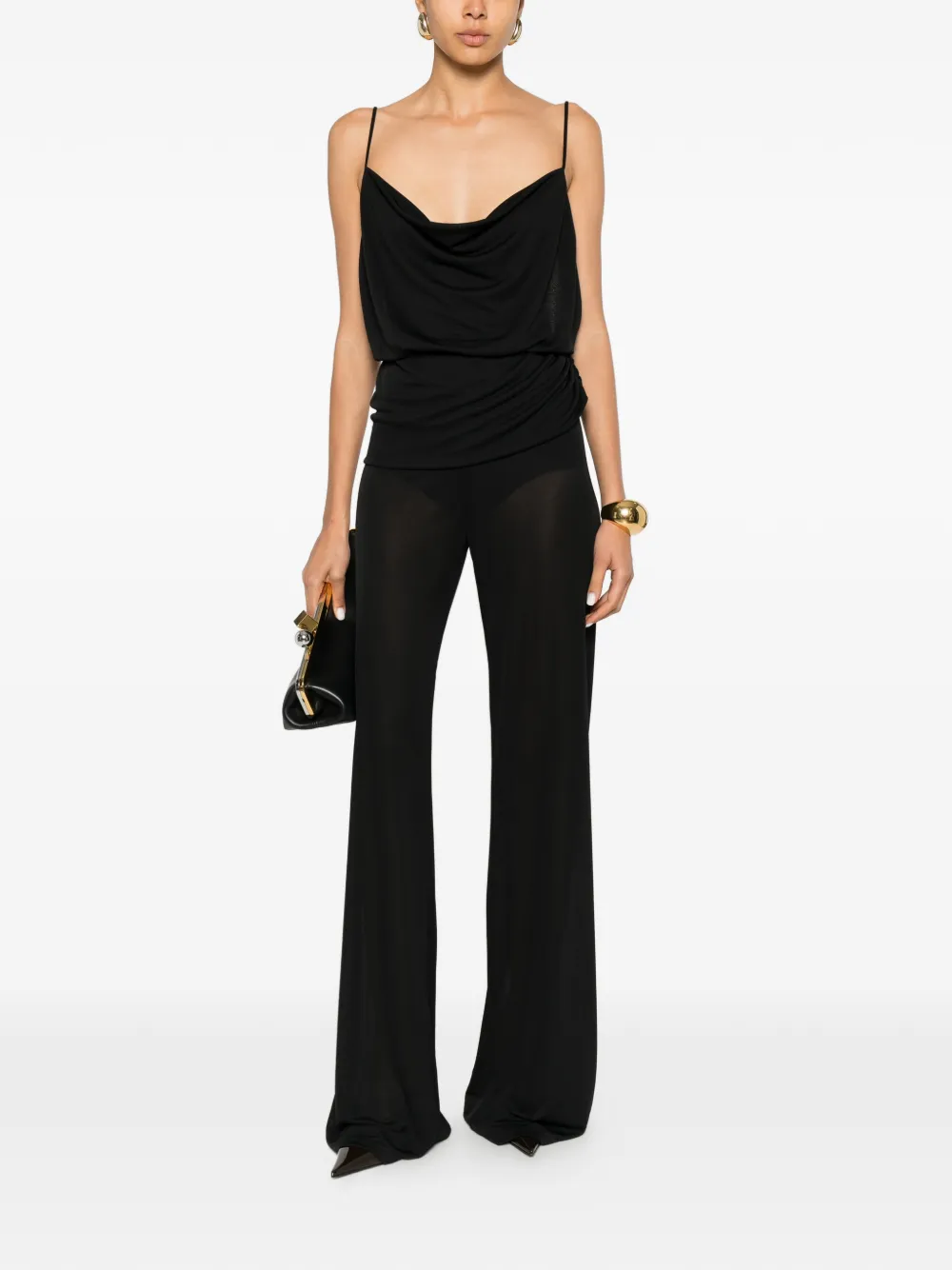 THE ANDAMANE Carla draped cowl-neck jumpsuit - Nero