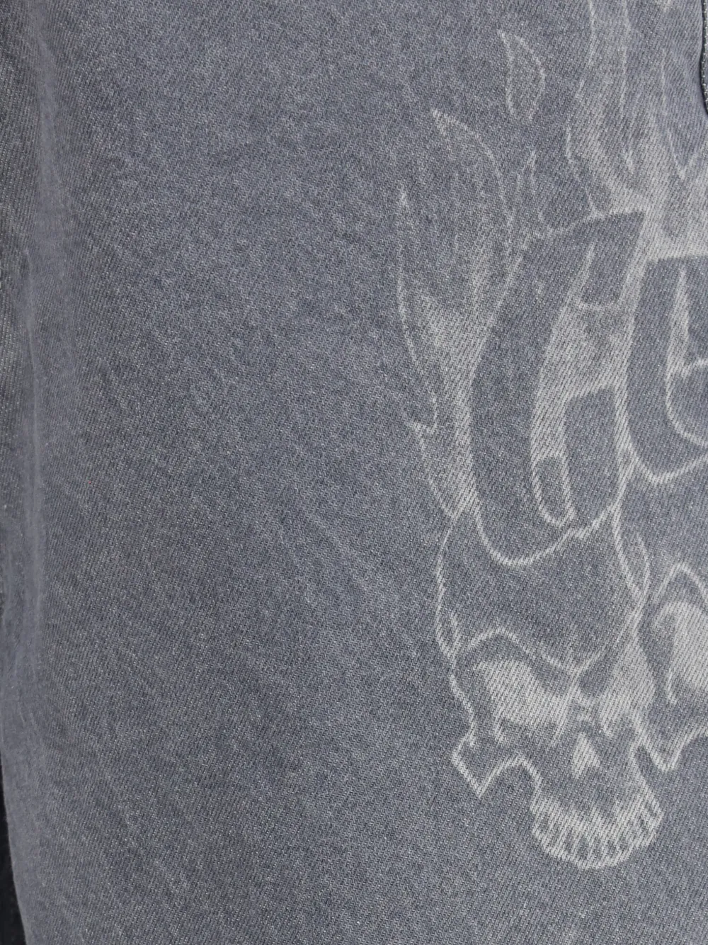GCDS Denim shorts met doodskopprint Grijs