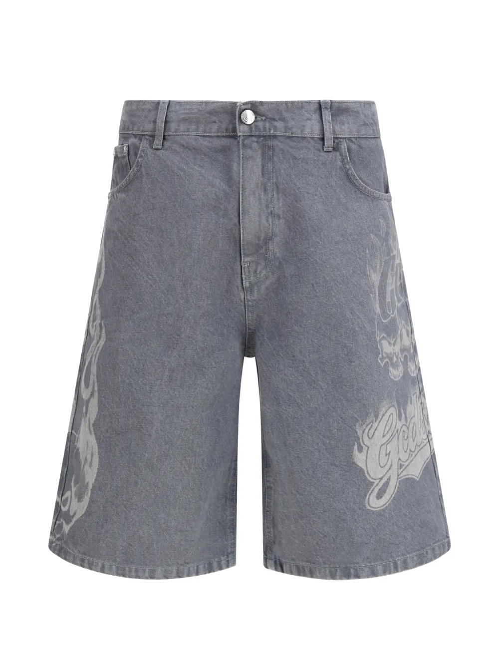 GCDS skull-print denim shorts - Grau