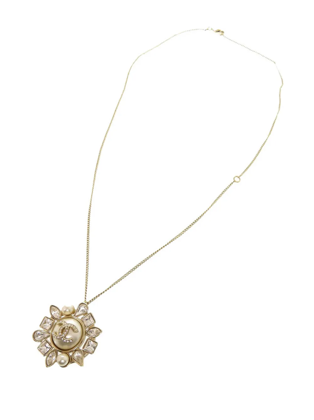 CHANEL Pre-Owned 2019 vergoldete Halskette mit CC-Anhänger mit Kunstperlen