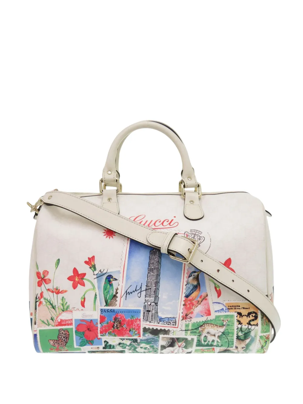 Gucci Pre-Owned 2000-2015 Limited Edition GG Supreme Taipei 101 Boston Bag satchel - Bianco