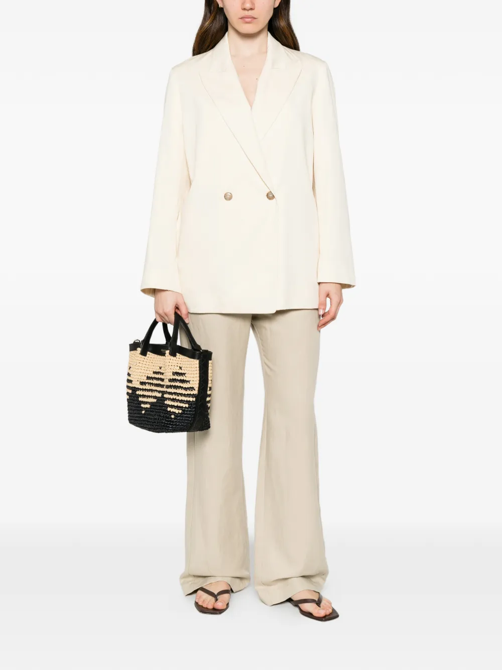 FRAME The Lounge blazer met dubbele rij knopen en puntige revers Beige