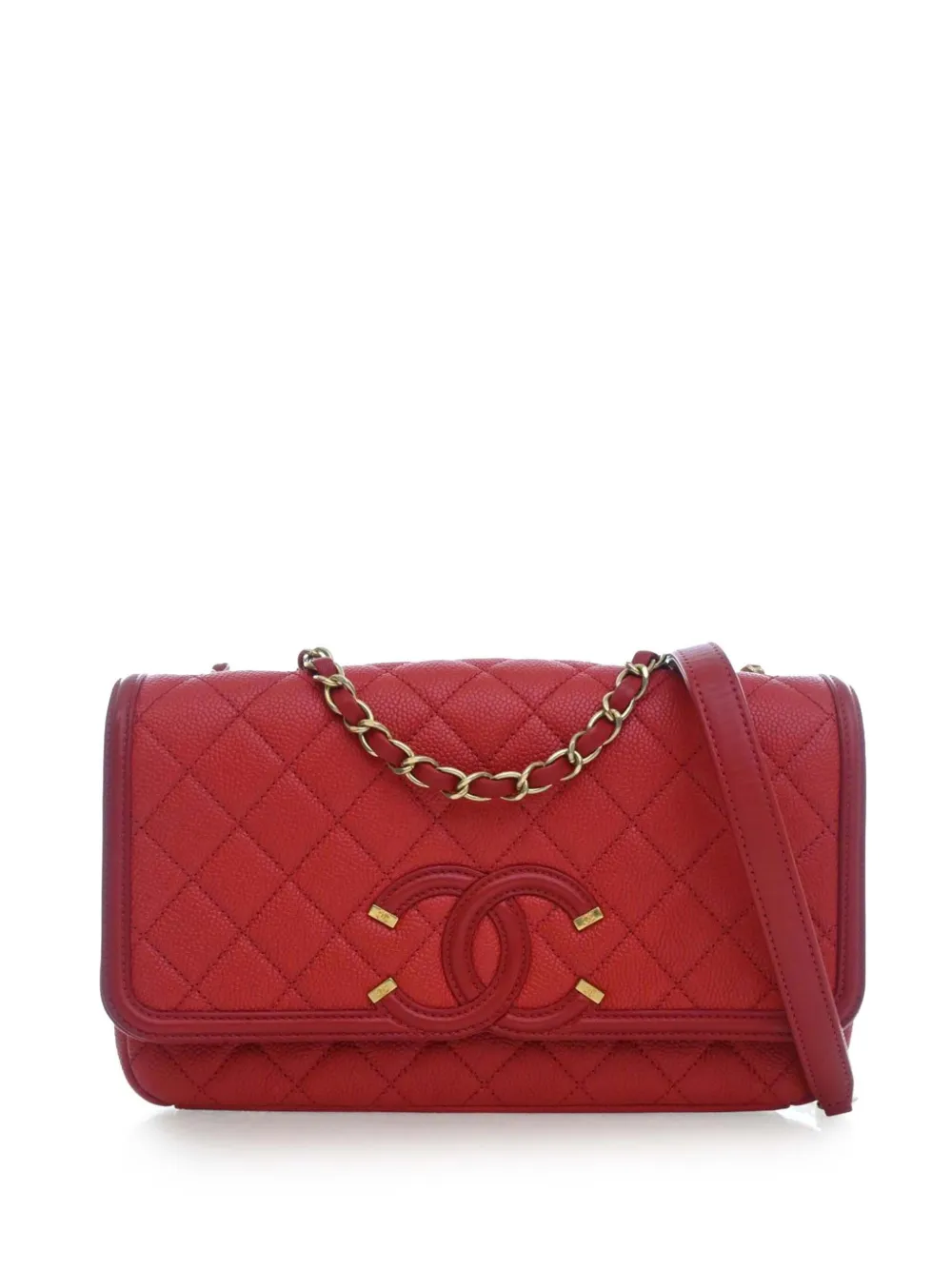 CHANEL Pre-Owned 2016-2017 Medium Caviar CC Filigree Flap crossbody bag - Rosso