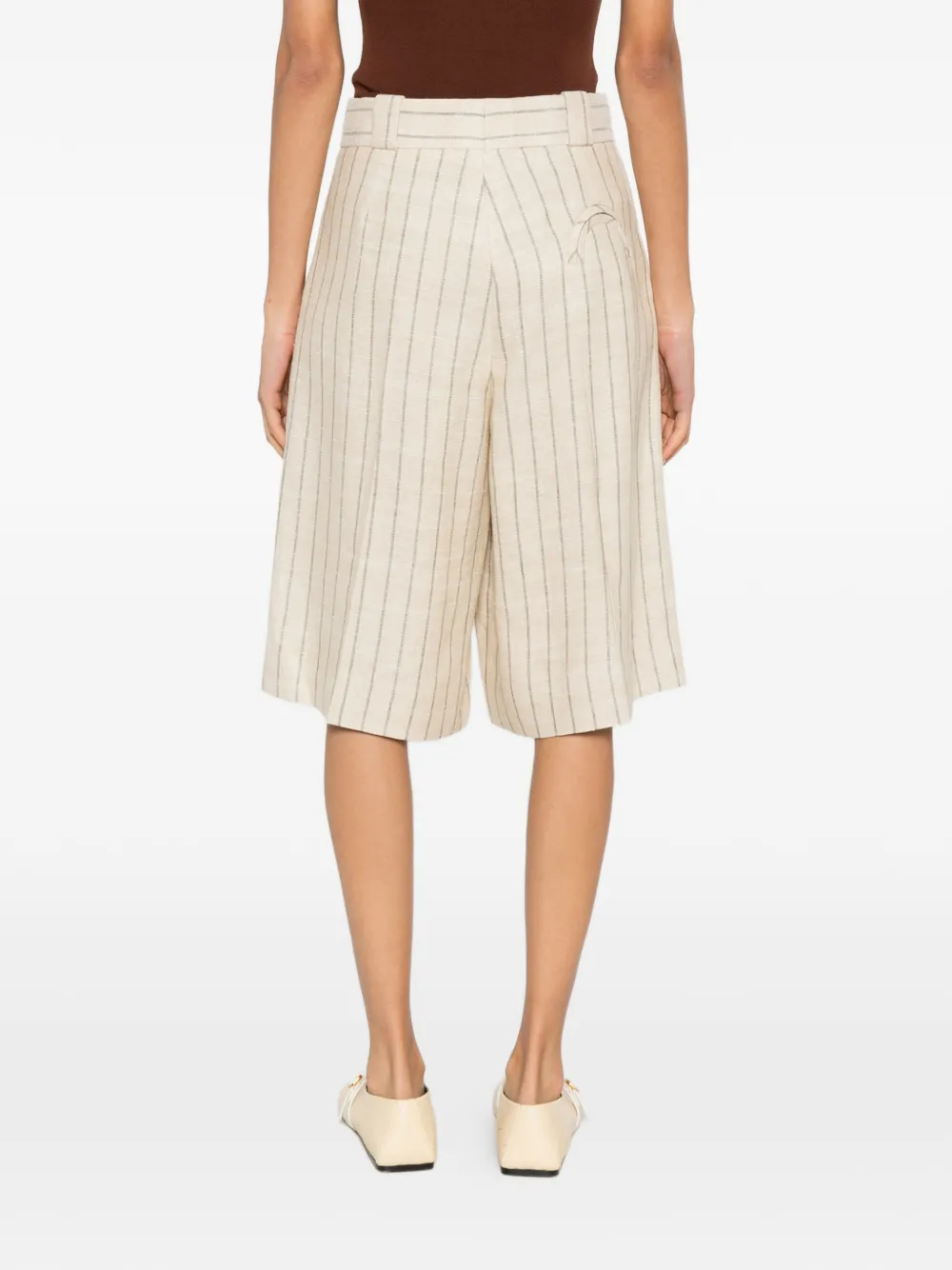 BLAZÉ Milano Serene Husul Striped Pleated Shorts in Neutrals, view 4