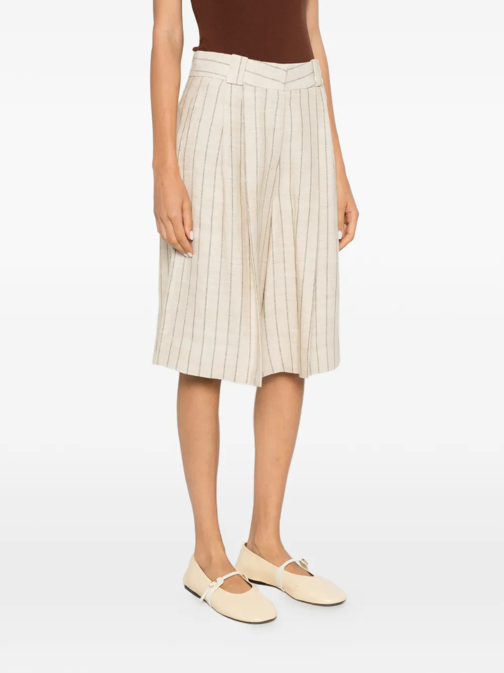 BLAZÉ Milano Serene Husul Striped Pleated Shorts in Neutrals, view 3