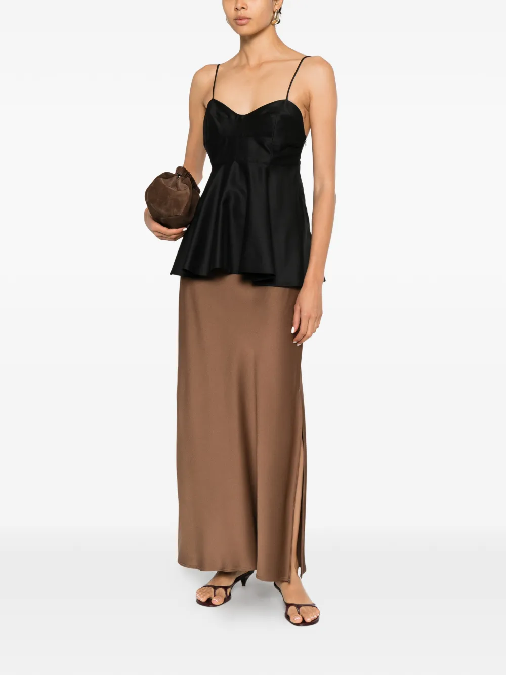 Brunello Cucinelli Maxi-rok met satijnen afwerking Bruin