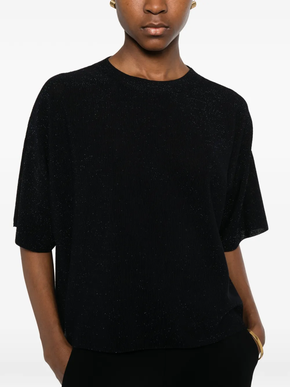 Fabiana Filippi T-shirt met glanzend effect en korte mouwen Blauw