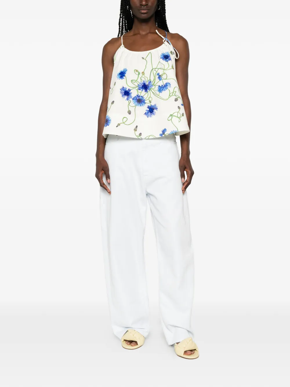 Stella McCartney Mouwloze top met borduurwerk en franje Wit