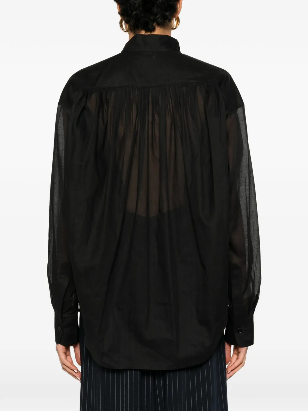 THE ANDAMANE Rania gesmockte semi-doorzichtige blouse Zwart
