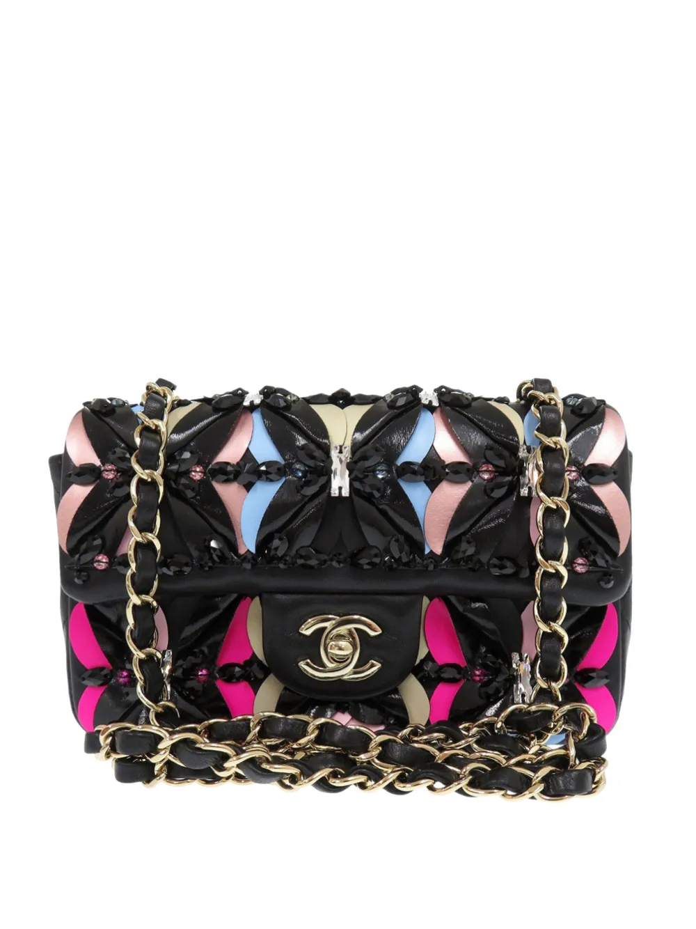 CHANEL Pre-Owned 2021-2026 Mini Rectangular Classic Lambskin Crystal Single Flap crossbody bag - Nero