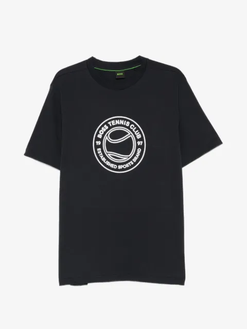 BOSS cotton-jersey T-shirt with tennis-themed artwork