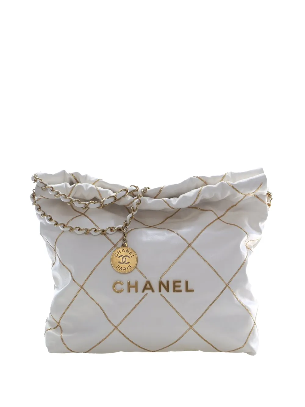 CHANEL Pre-Owned 2021-2025 Small Quilted Shiny Calfskin Chain 22 Handbag tote bag - Bianco