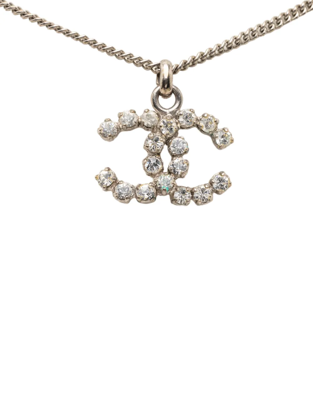 CHANEL Pre-Owned 2004 CC Silver Plated Rhinestones Pendant Necklace costume necklace - Argento