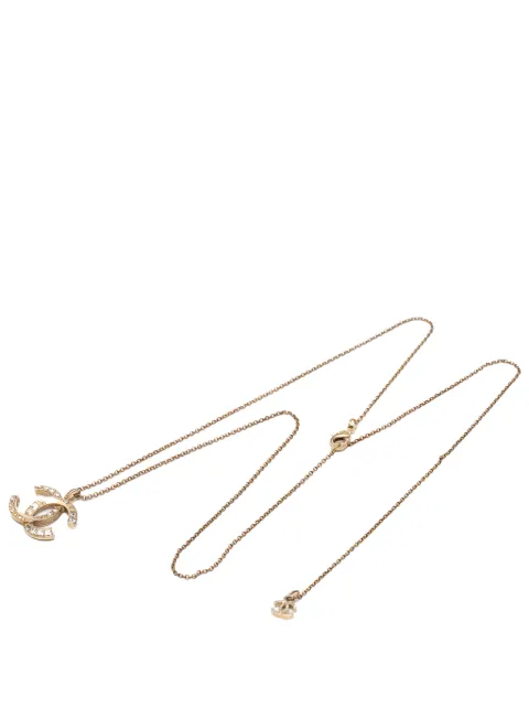 CHANEL Pre-Owned 2010-2019 Gold Plated CC Crystal Pendant Necklace costume necklace