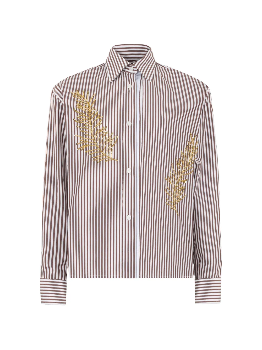 DES PHEMMES sequin-embellished striped shirt - Brown