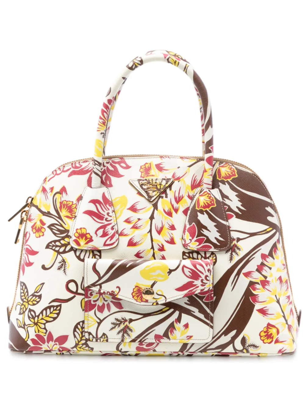 Prada Pre-Owned 2013-2025 Large Saffiano Lux Floral Print Promenade Front Pocket Satchel handbag - Multicolore