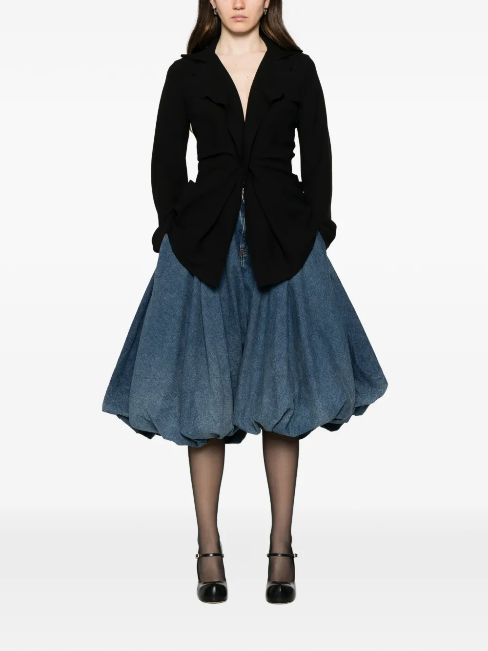 Junya Watanabe Geplooide twill blazer Zwart
